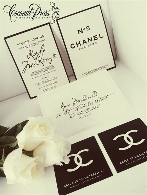 coco chanel bridal shower invitations|elegant coco chanel invitations.